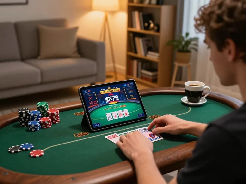 Engaging online gaming scene where players enjoy various games on their tablets, reflecting hoorayblog's focus on fun and safe betting.