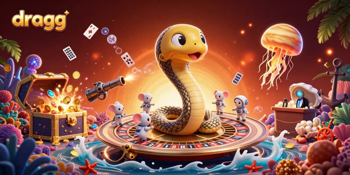Spin the roulette wheel with dragg's playful astronaut mice, surrounded by colorful casino elements.