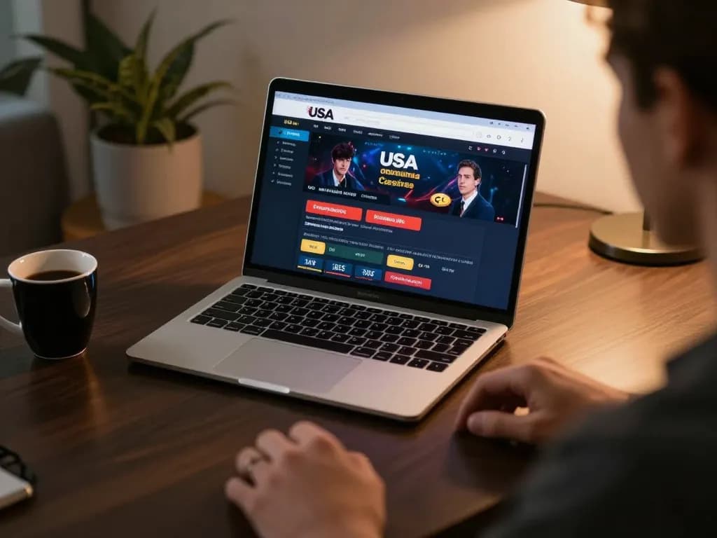 Engaging online USA casinos gameplay scene at home, highlighting strategic betting.
