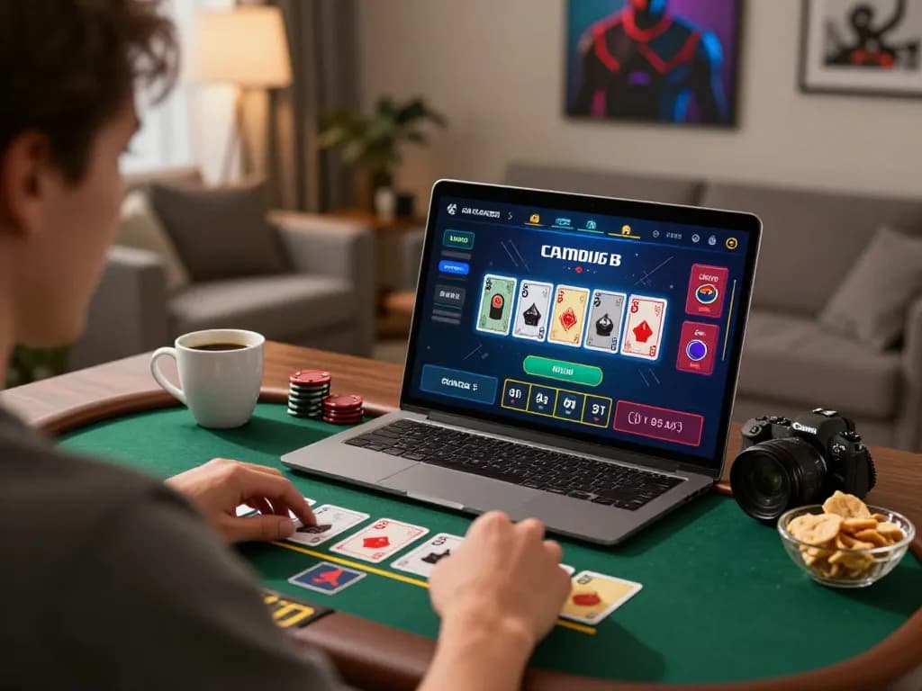 Person playing blackjack online at home using taixiusunwin.art, showcasing strategic gameplay.