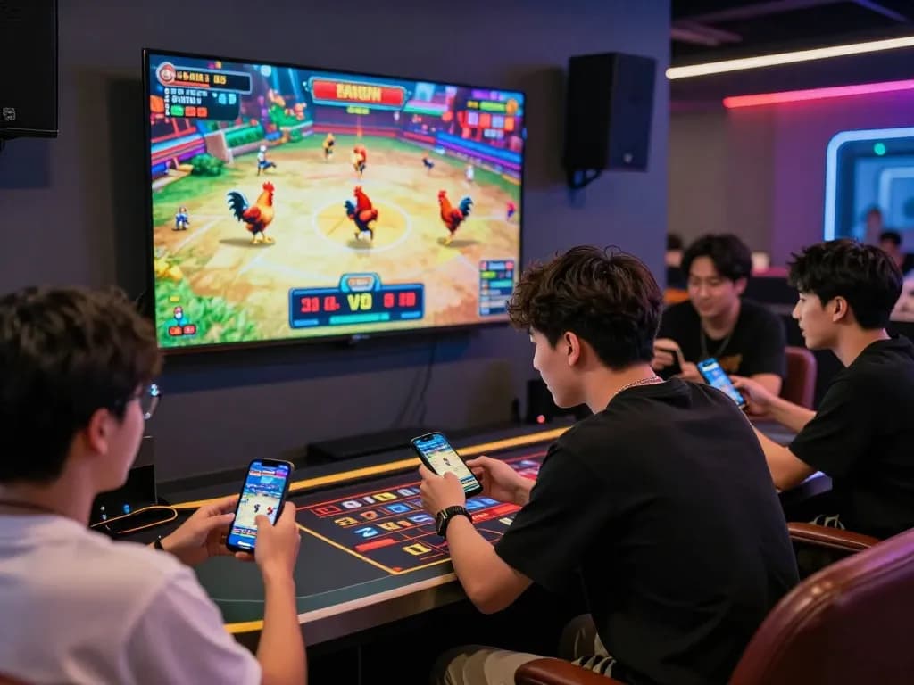 Players enjoying an exciting Gavn99 online betting experience in a vibrant gaming lounge.