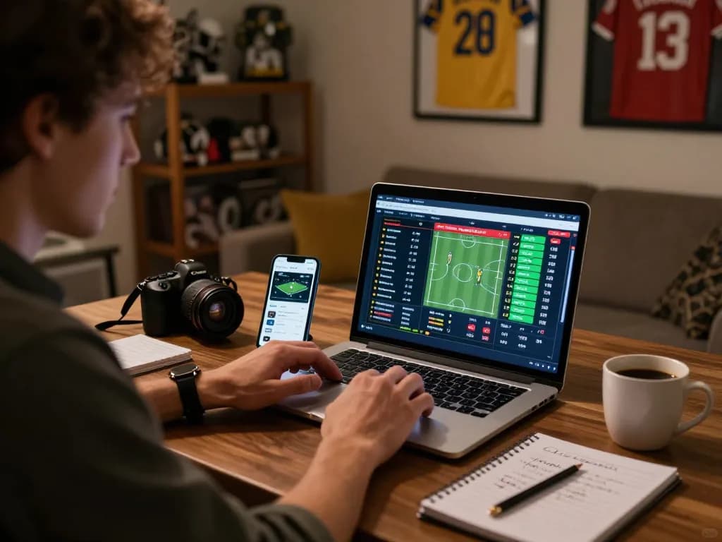 Soi Kèo online sports betting scene at home with live match odds on laptop