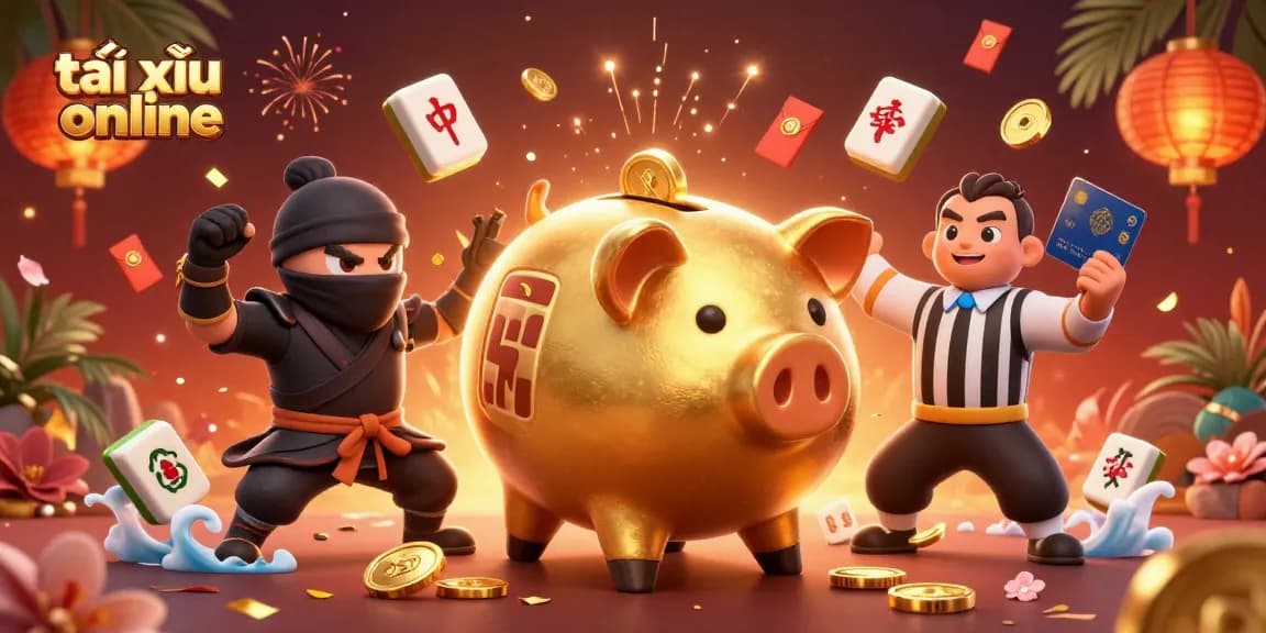 Engage in tài xỉu online with dynamic scenes of golden coins, vibrant lanterns, and thrilling gameplay elements.