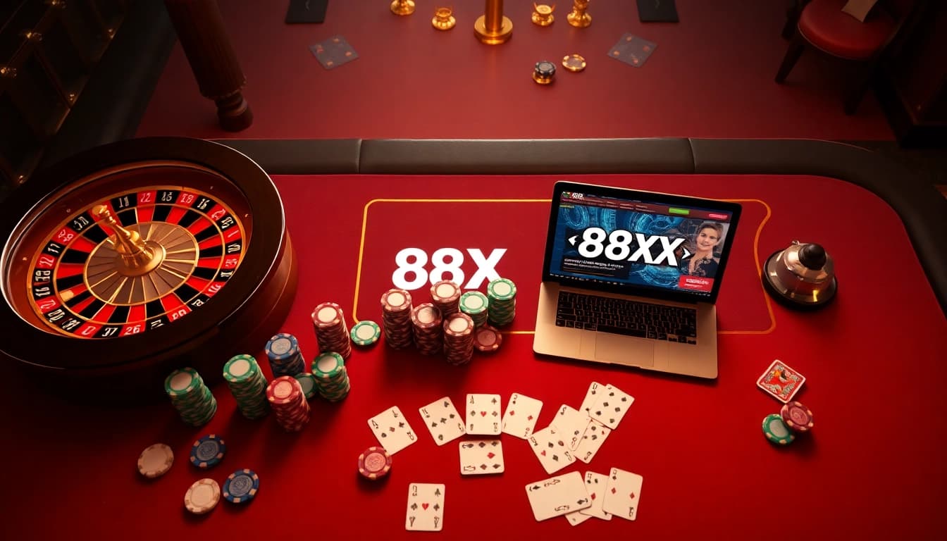 Players engaging in thrilling gambling experiences on http://88xx.art/ with poker chips and roulette wheel.