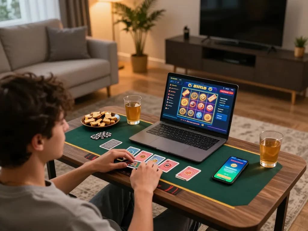 Enjoying octaslot online gaming in a cozy home setup with live dealer excitement.
