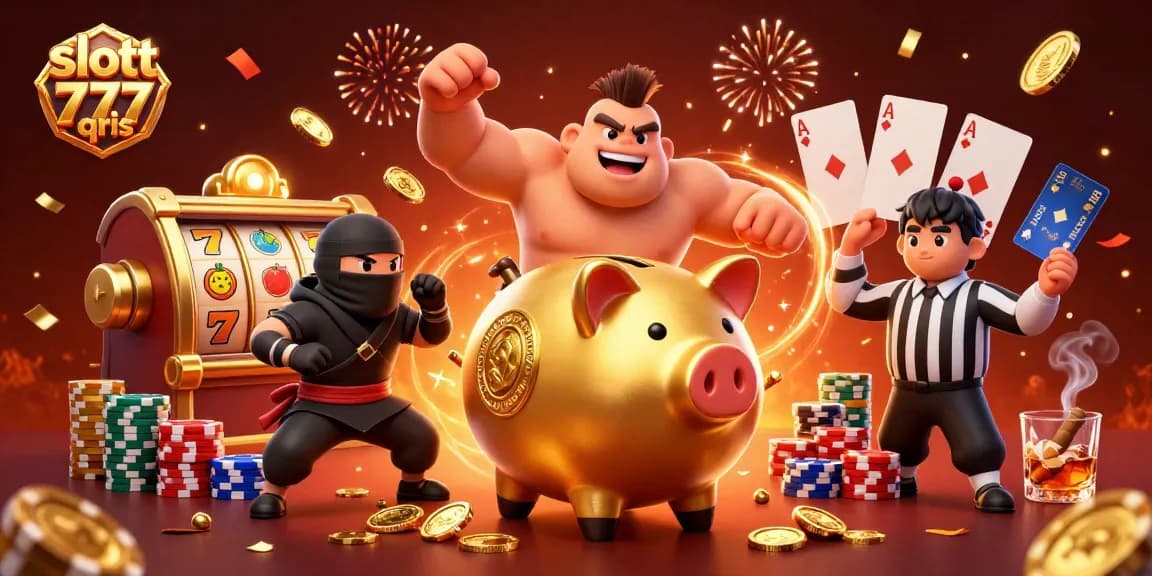 Spin the reels at slott 777 qris with a vibrant 3D casino scene featuring unique characters.