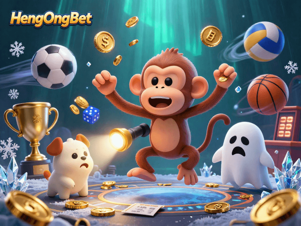 Experience HengOngBet's thrilling chase as a poltergeist monkey juggles golden coins in a haunted casino