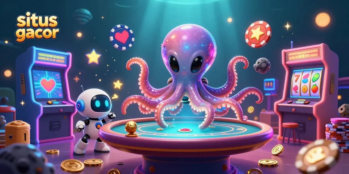 Engage with situs slot gacor through a cosmic casino adventure featuring an alien octopus dealing poker.