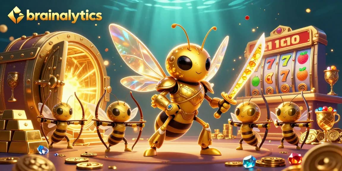 Brainalytics showcases exciting casino action with a golden hornet guiding gamblers to treasure.