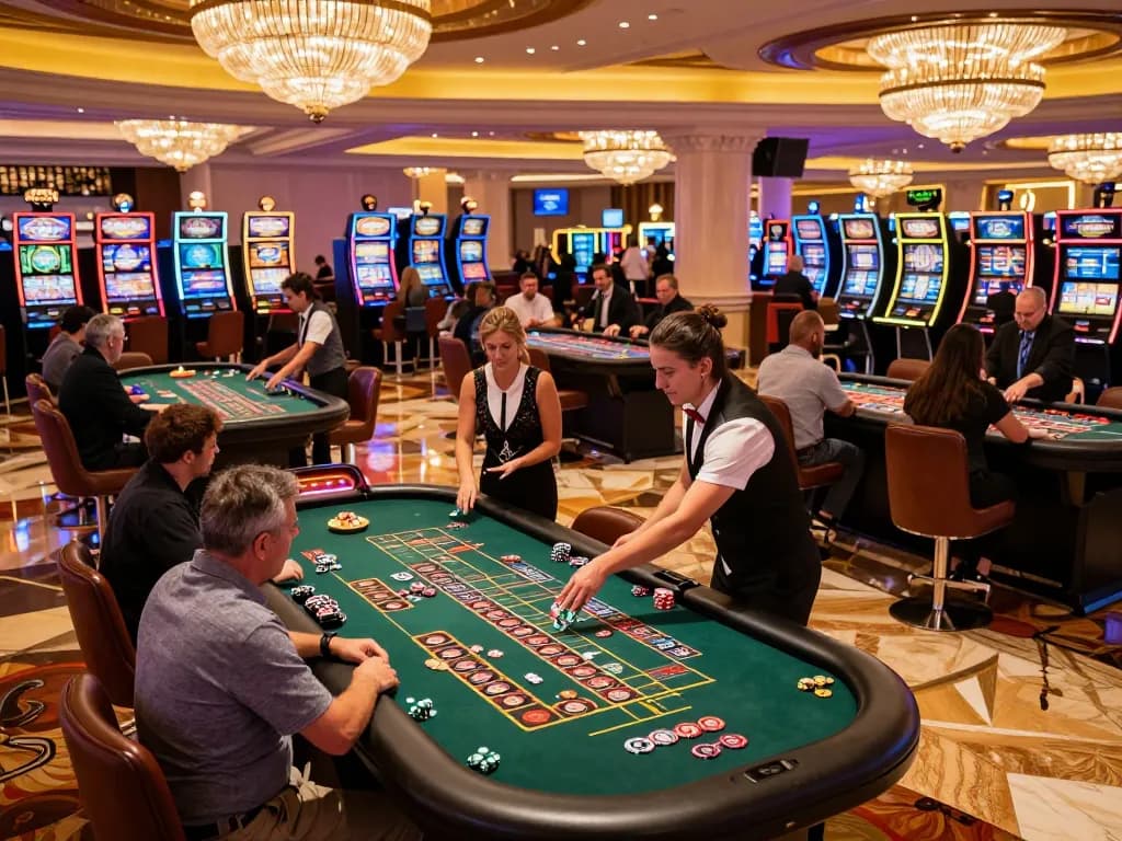 Players enjoying thrilling SC88 roulette gameplay at an upscale Vegas casino, vibrant atmosphere.