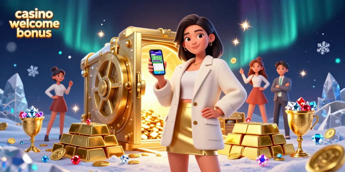 Engage with an exciting casino welcome bonus showcasing a vibrant 3D casino scene.