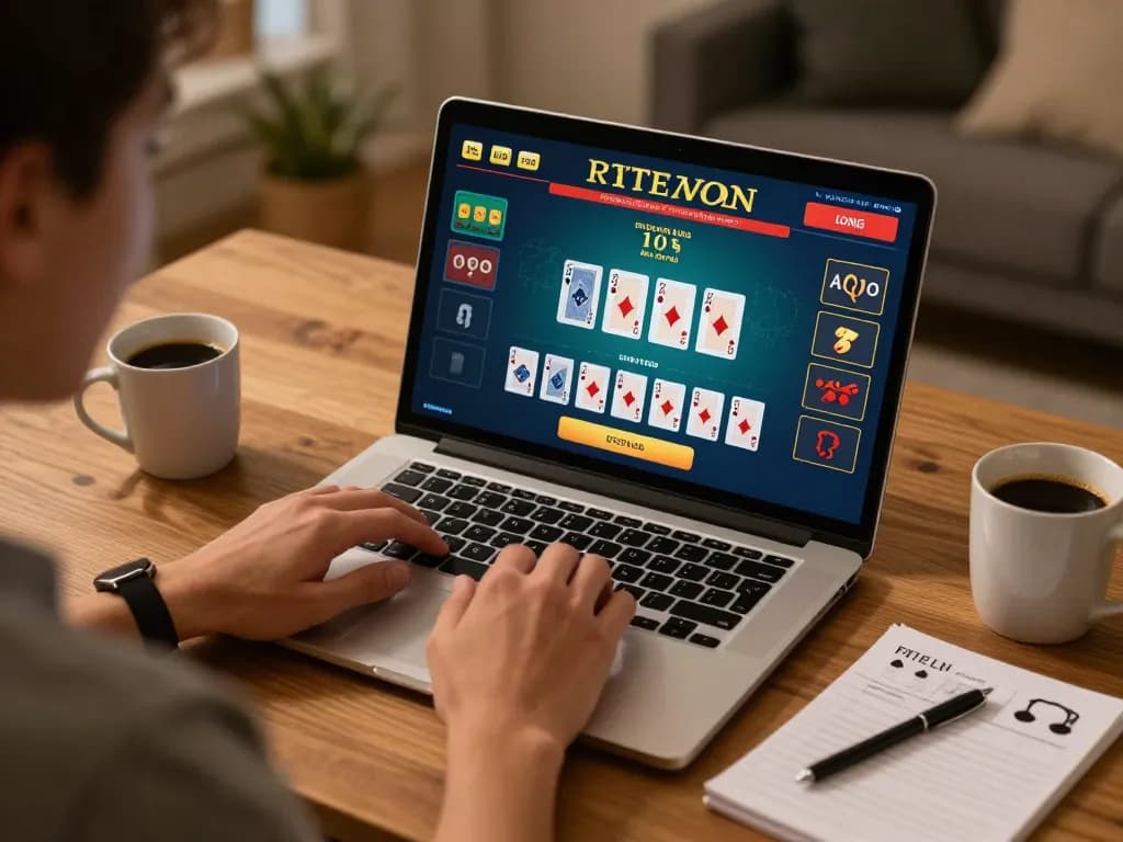 Engaged in đăng nhập goal123 while playing blackjack online in a cozy home office.