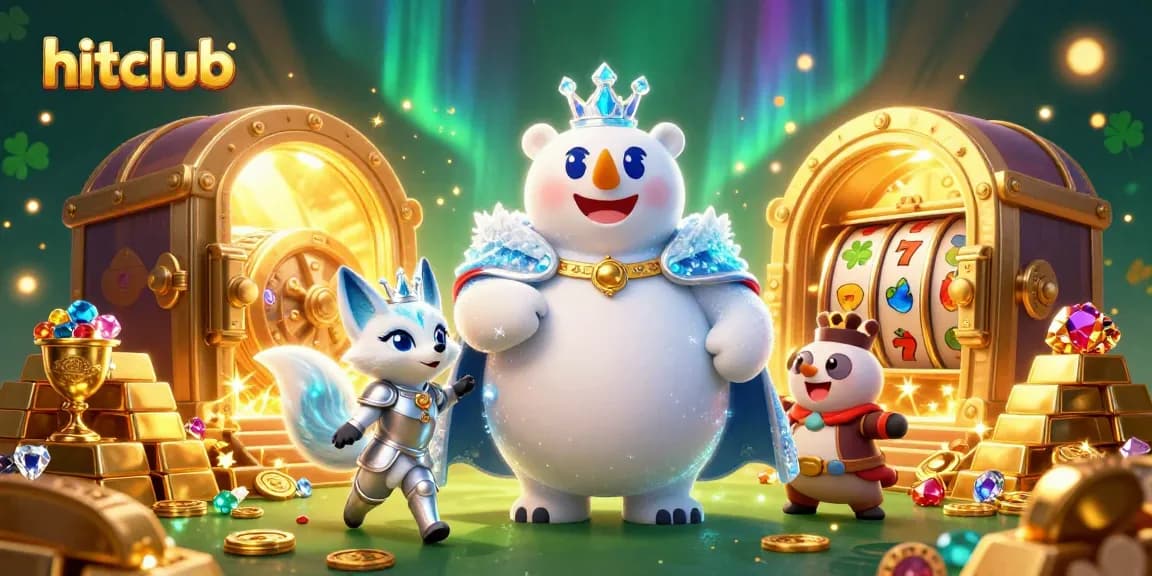 Experience the thrill of hitclub with a lively casino scene featuring a polar bear king and treasures.