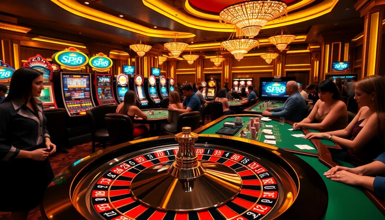 Experience thrilling action at SP8.biz with vibrant casino games and engaged players in a lively atmosphere.