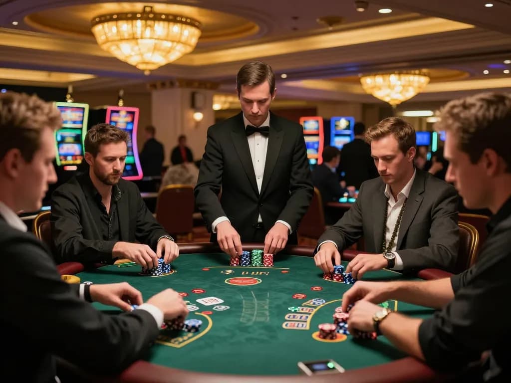 Players engaging in high-stakes blackjack action at Go 88 casino, chips stacked in front, vibrant atmosphere.