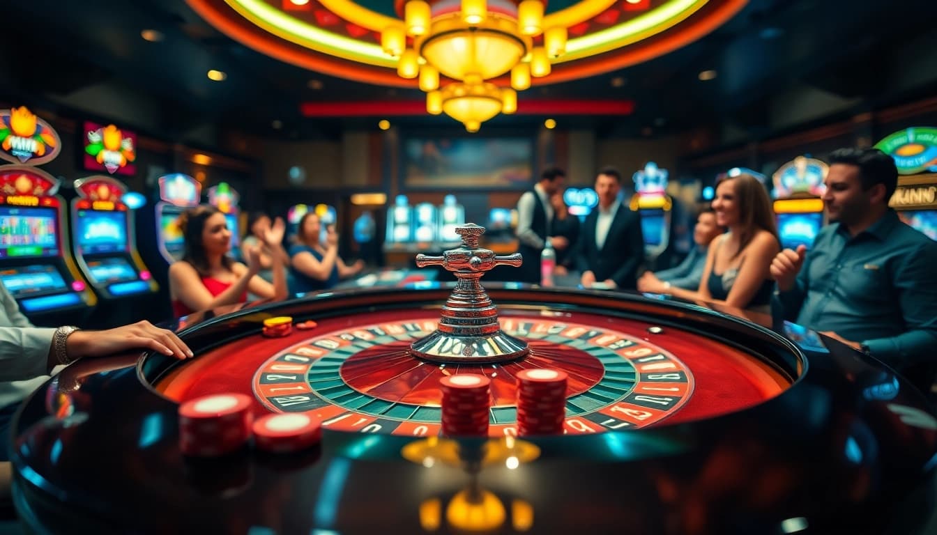Engaging online casino atmosphere with players at a roulette table.