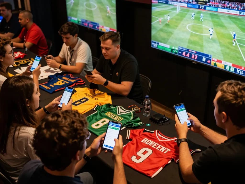 8xbet app displayed on smartphones during live sports betting event, fans engaged in strategic gameplay.