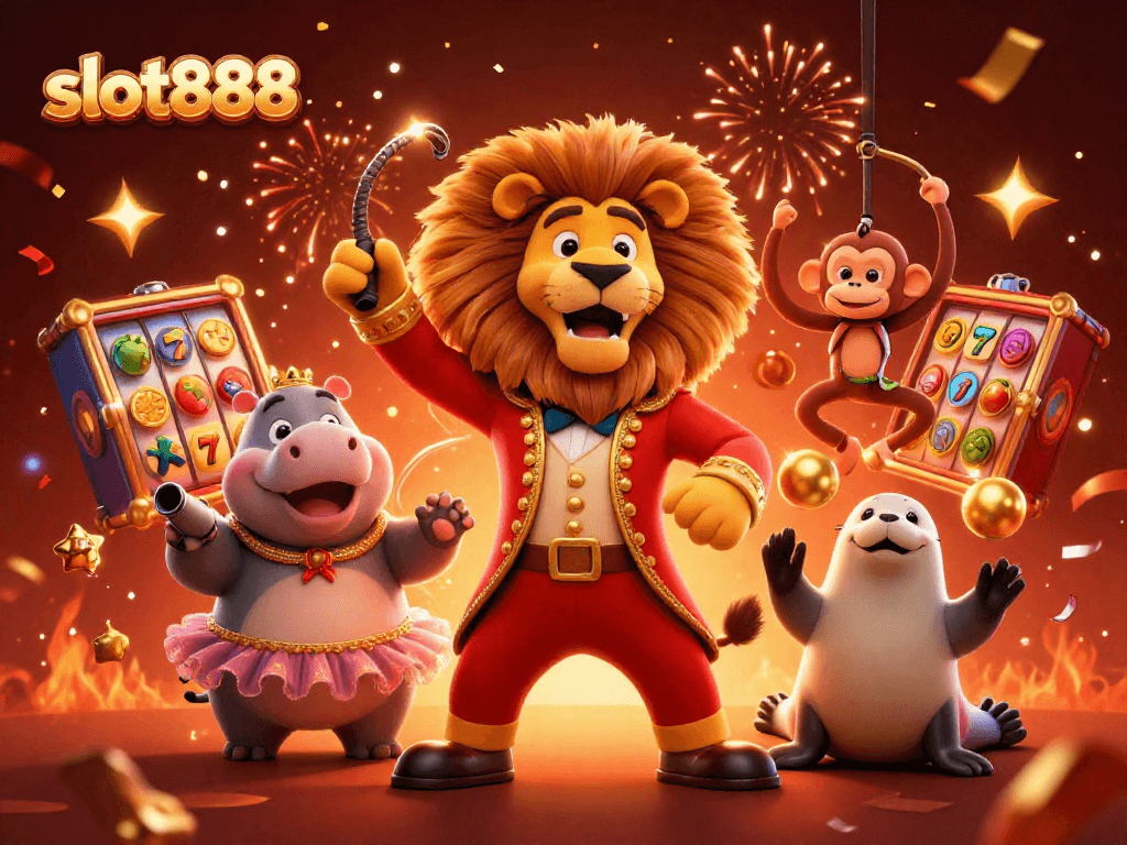 Menangkan jackpot di slot888 dengan suasana meriah dan karakter ikonik kasino.