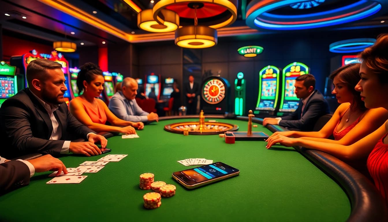 Experience the thrill of S8 gaming at a luxurious casino setting with poker and slots.