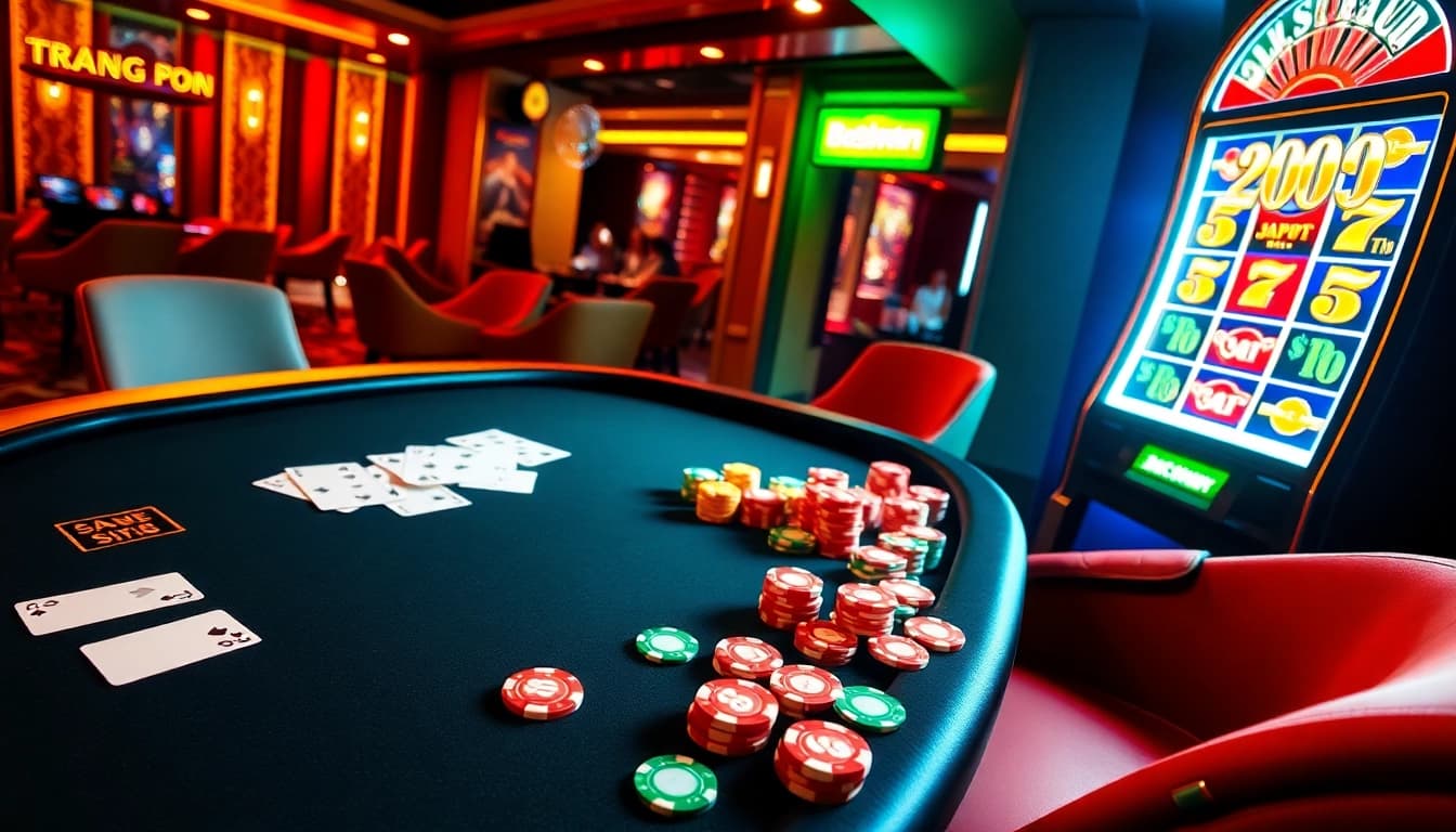 Experience thrilling gameplay at 98win trang chủ with an impressive casino setting featuring poker and roulette.