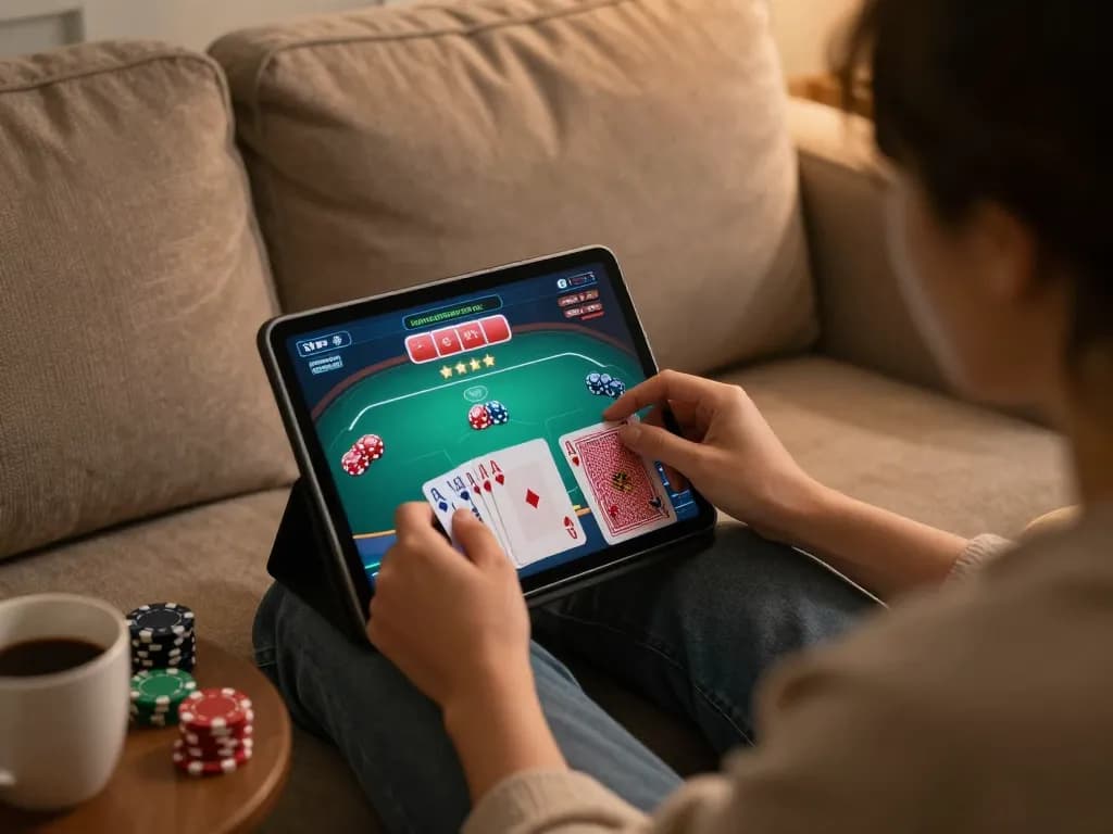 Engaging in strategic online gambling at home with gi88 casino app on tablet