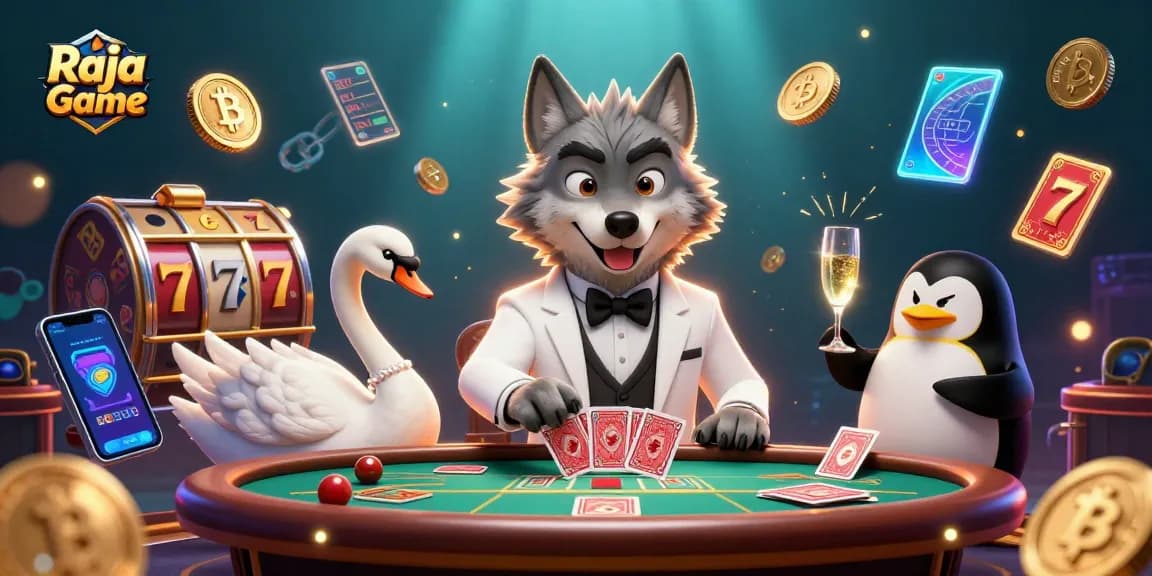 Play exciting games on Raja Game with a lively casino scene featuring thrilling characters and game elements.