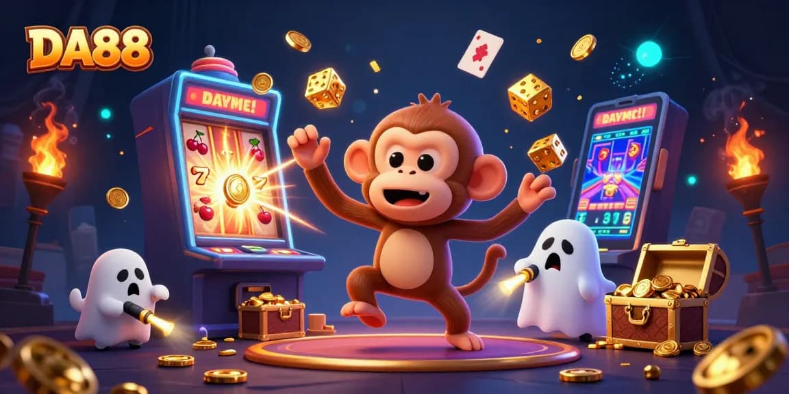 Engage with DA88’s thrilling slots in a vibrant haunted casino scene bursting with excitement.