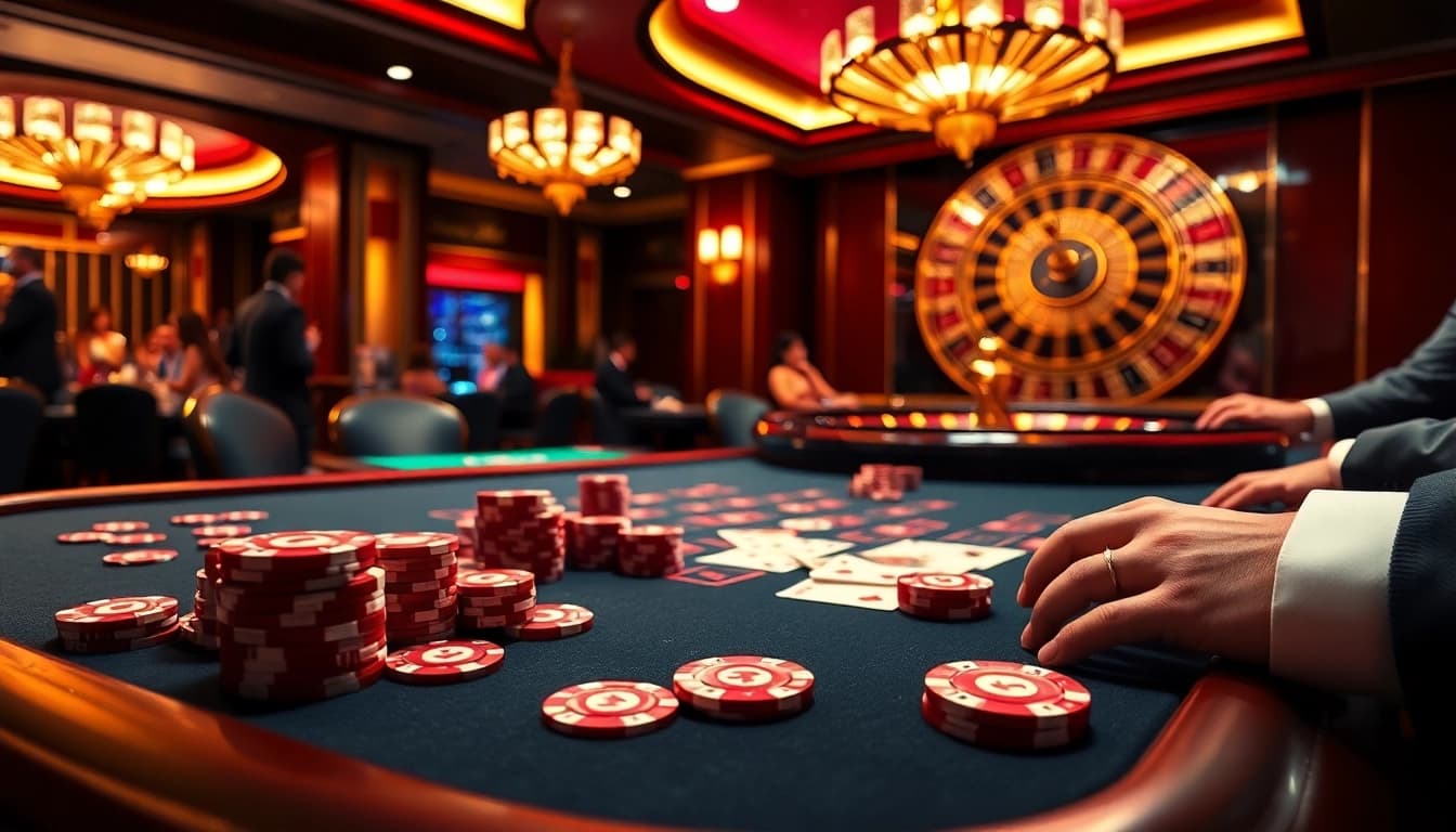 SX88.gold showcases a luxurious poker scene with vibrant chips, elegant cards, and a glamorous roulette wheel.