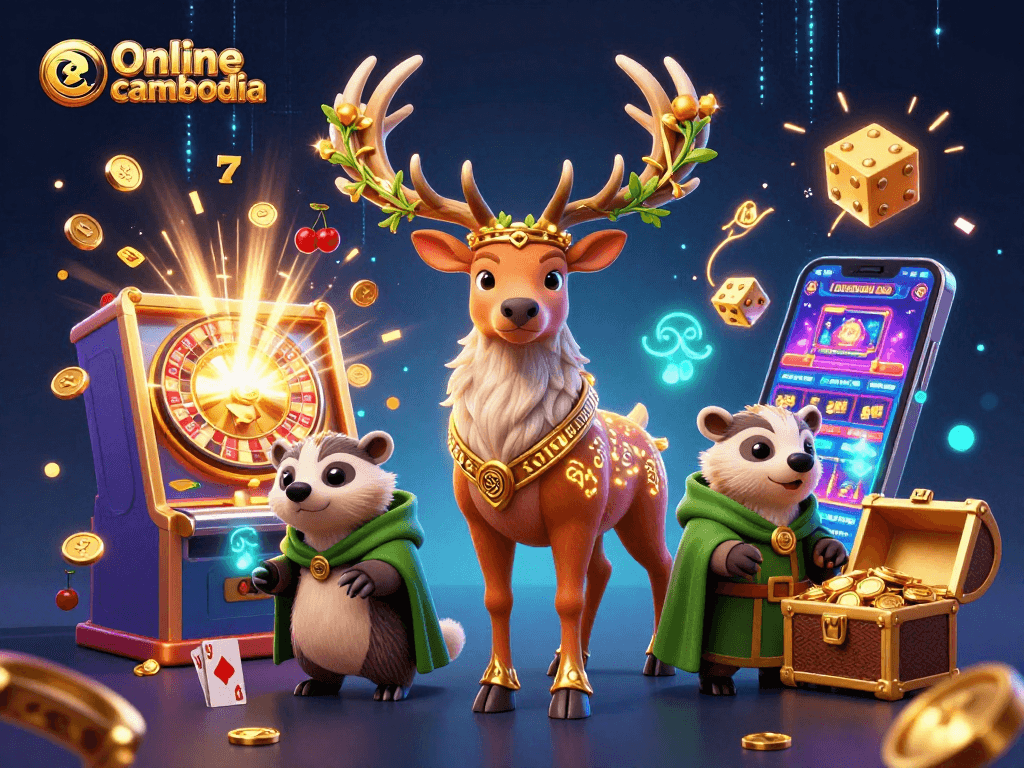 Engage in thrilling gameplay at Online casino cambodia with dynamic visuals showcasing a Celtic stag and gaming elements.