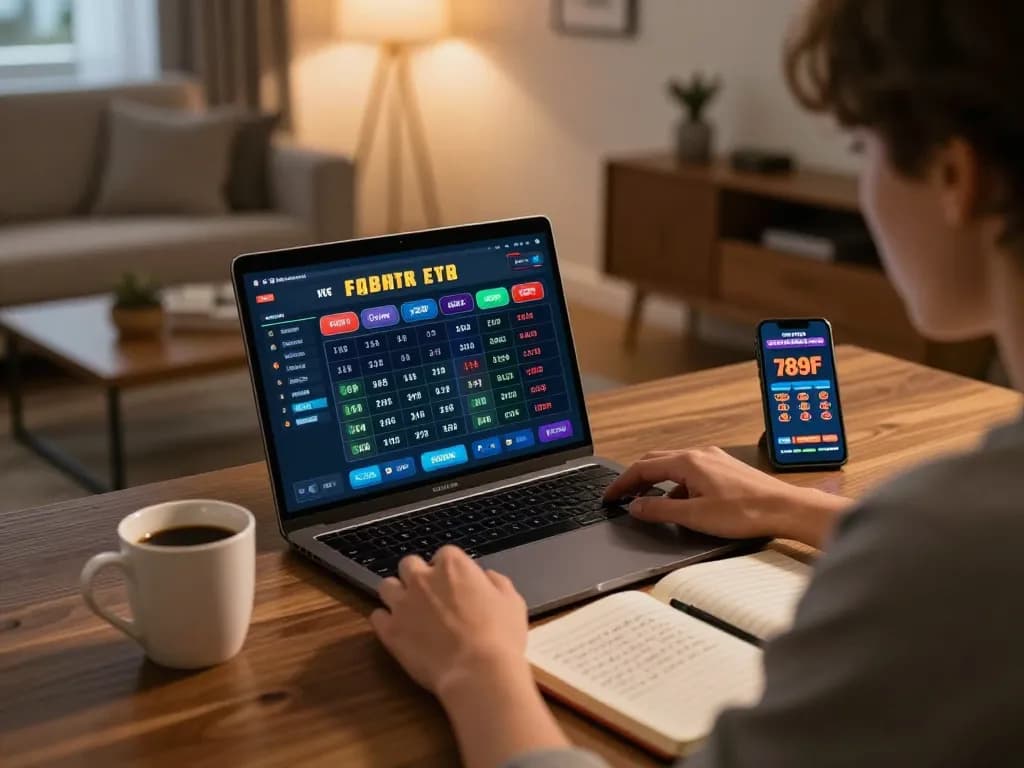 Engaged player analyzing strategies while using the 789f online casino app in a cozy home setting.
