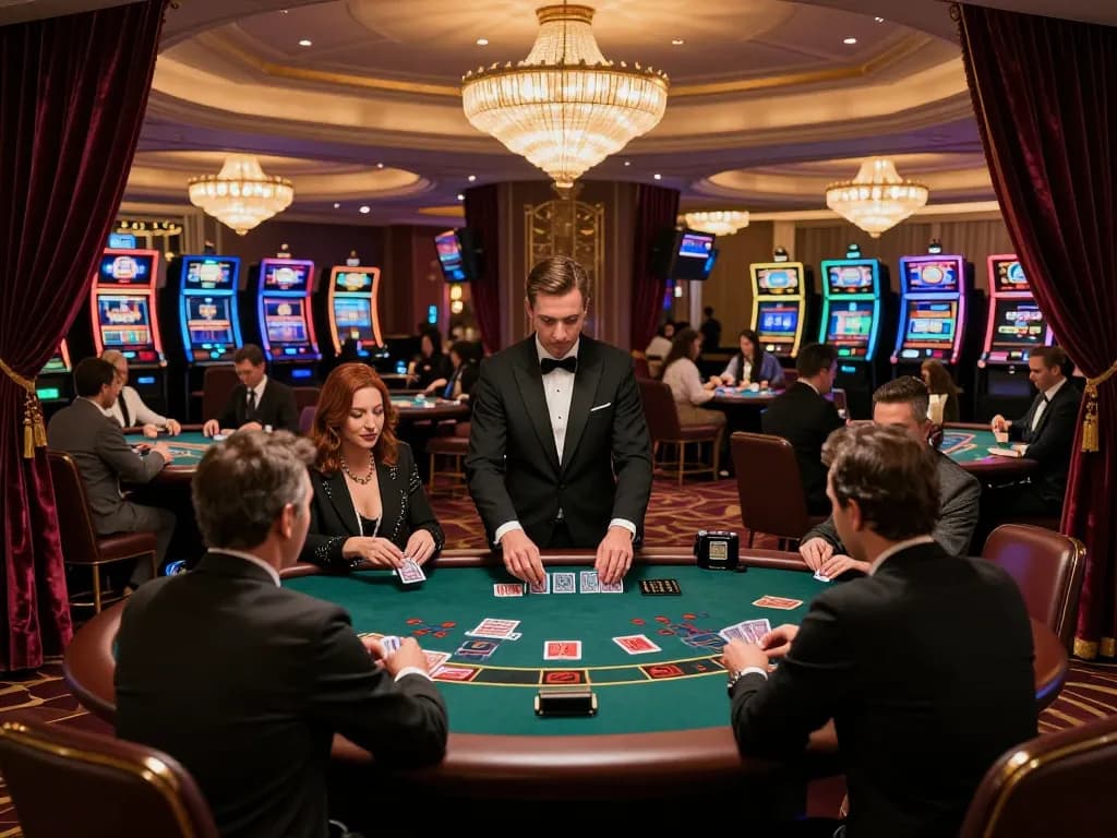 go8 players winning at blackjack tables in a luxurious casino setting