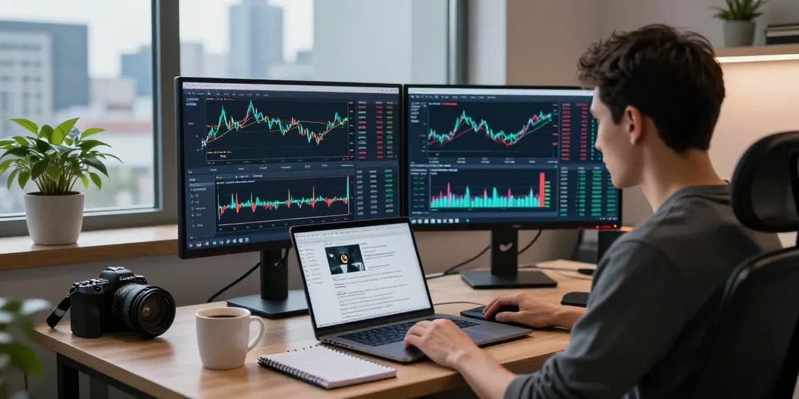 Трейдер за работой на платформе BitMEX, отзывы bitmex отображаются на экране с графиками и статистикой.