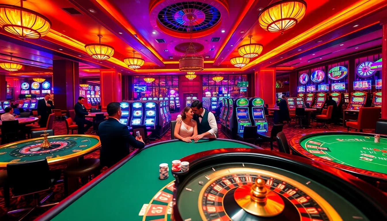 Gambling enthusiasts enjoying lively poker and roulette games at https://luckywin.hu.net/, capturing the vibrant casino atmosphere.