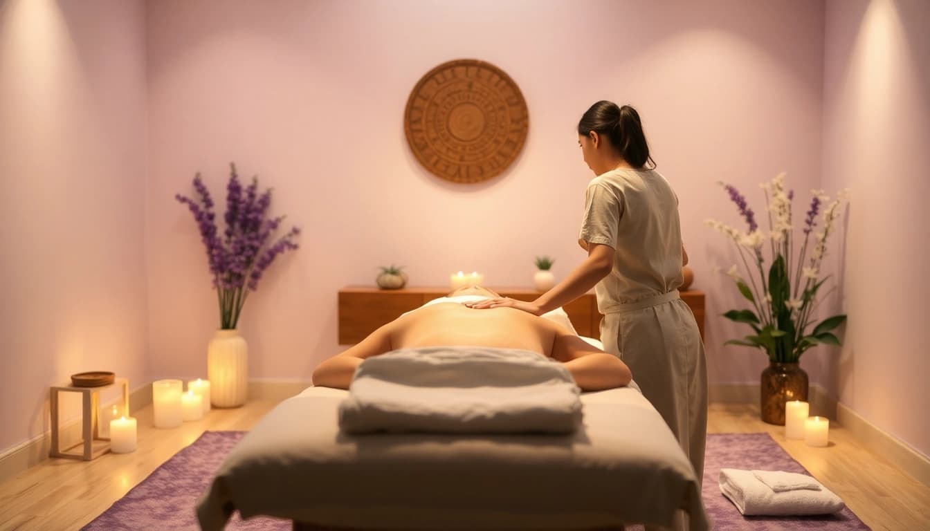 Relaxing 동탄출장마사지 scene with a therapist providing calming massage in a serene environment.