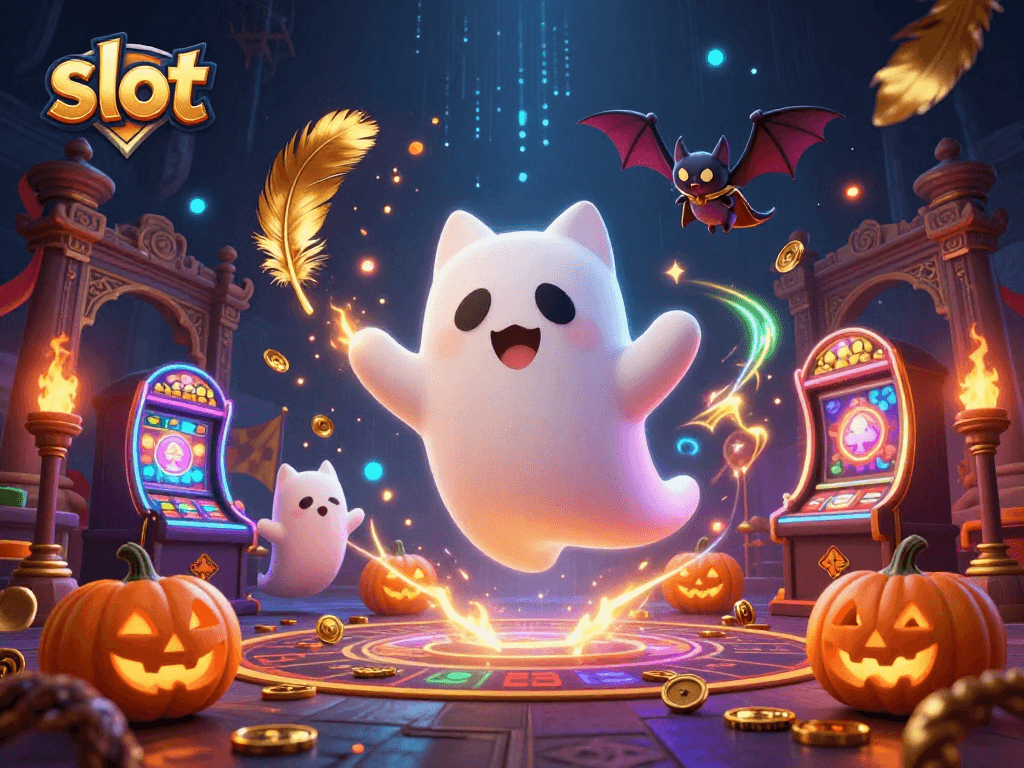 Spin the slot machines with luck in this vibrant casino illustration featuring glowing elements.
