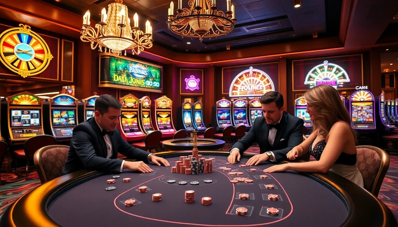 Players enjoying an intense game at five88 casino with vibrant lights and luxurious setup.