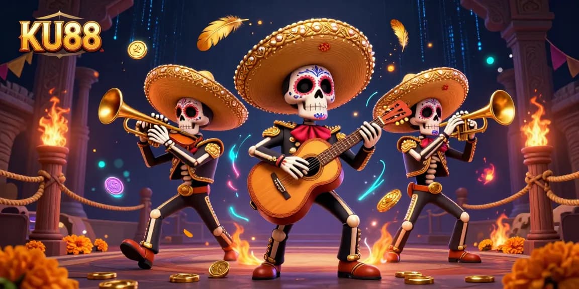Engage with KU88 in a vibrant 3D casino world filled with mariachi and lively betting action.
