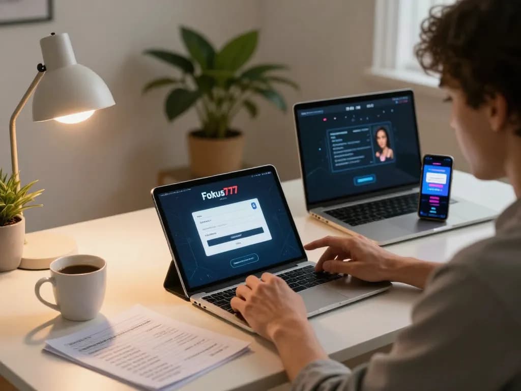 Engaging gaming moment featuring Fokus777 login screen on tablet with strategy notes for optimal betting.