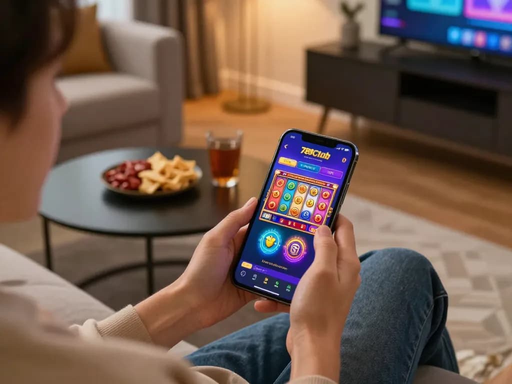 Engaging mobile gaming session with the 789club app displaying colorful slot game reels and win notifications.
