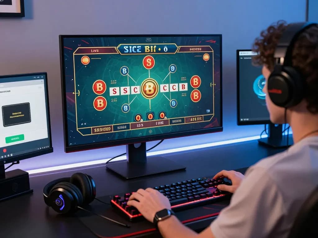 Sicbo online gameplay on a high-end gaming setup with vibrant LED lights enhancing the excitement