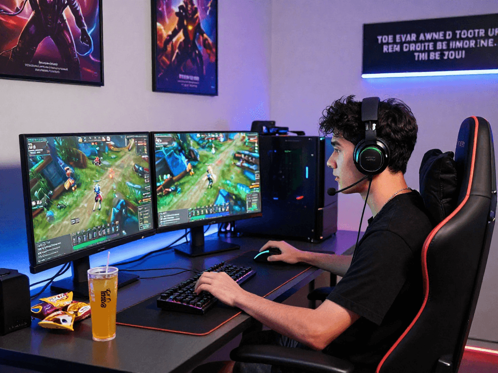 Gamer immersed in gameplay on mpocash.blog with dynamic setup and vibrant graphics