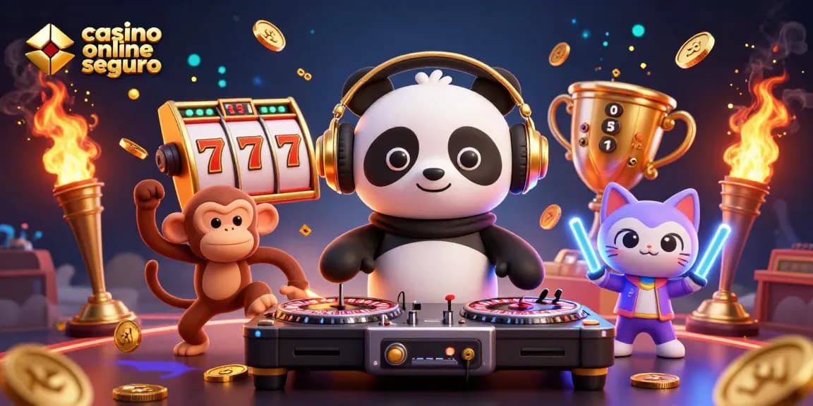 Juega en un casino online seguro con la diversión de un panda DJ, un mono breakdancer y un gato rave.