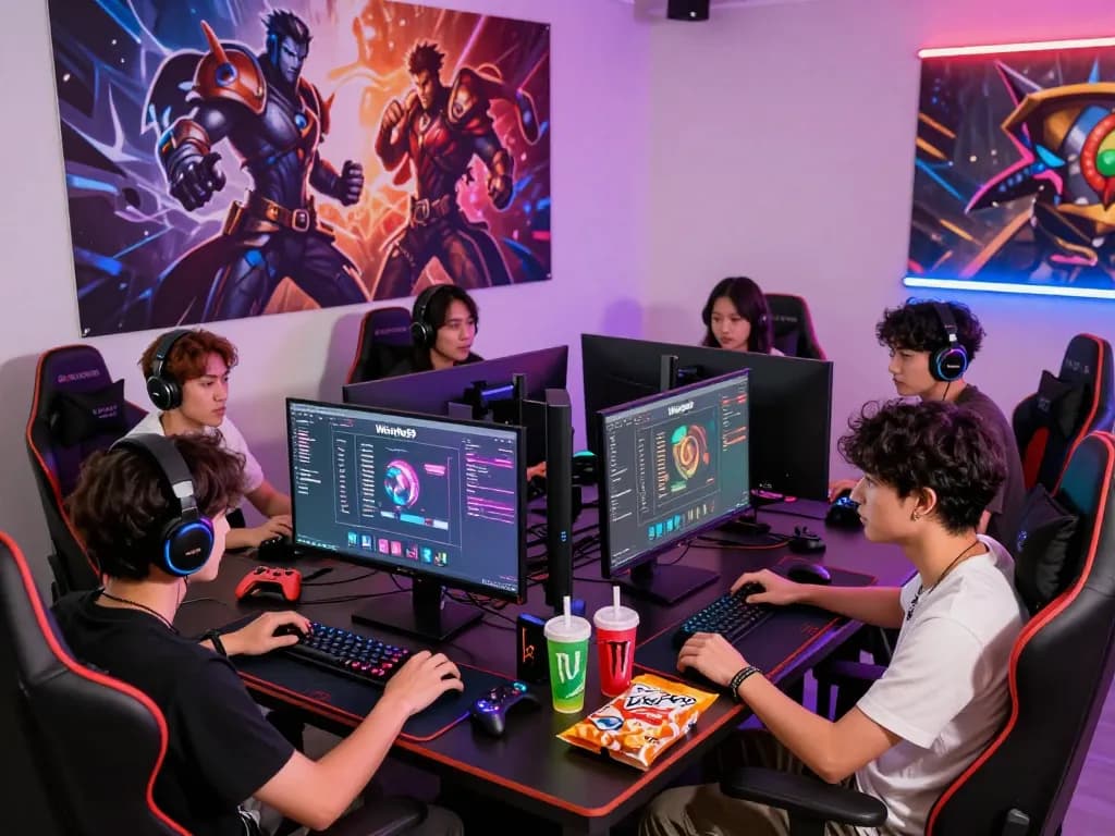 Friends playing together on Winstrike69 in a vibrant gaming setup