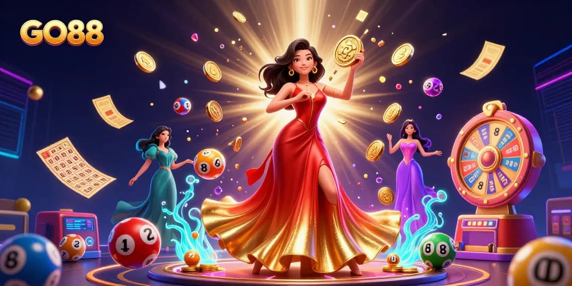 Experience the exciting world of GO88 with vibrant elements of chance, wealth, and gaming.