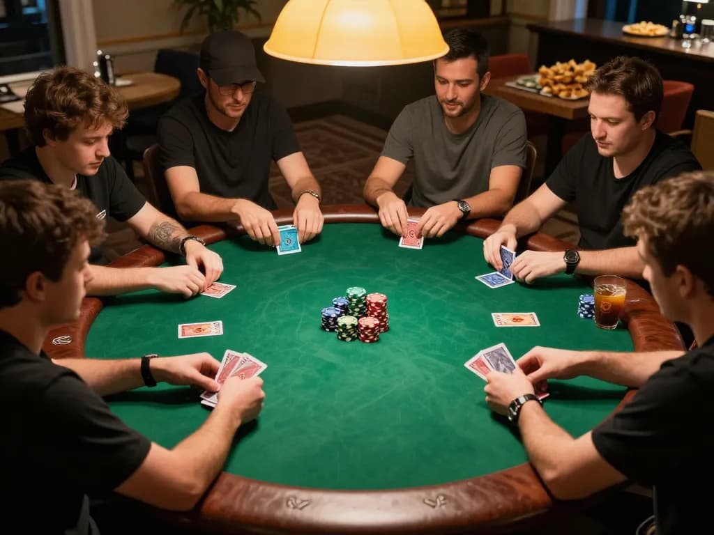 Players strategizing in an exciting SC88 poker game with vibrant chips and cards.