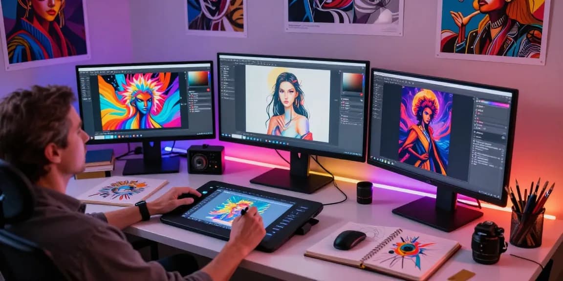 Creating vibrant digital art with nsfw ai in a modern workspace