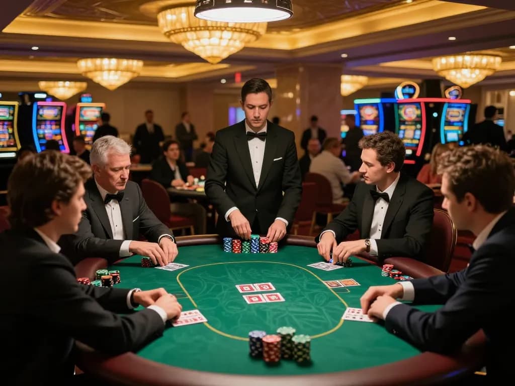 tr88 poker tournament action with players and dealer in luxurious casino setting