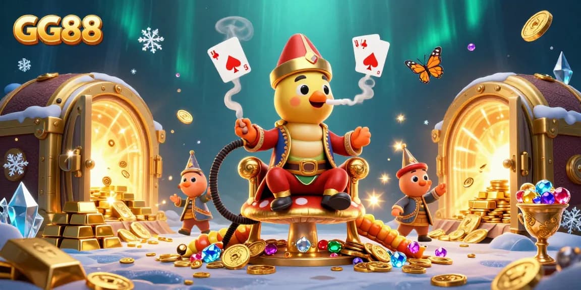 Experience GG88’s vibrant online casino world filled with treasures, poker symbols, and dynamic gaming elements.