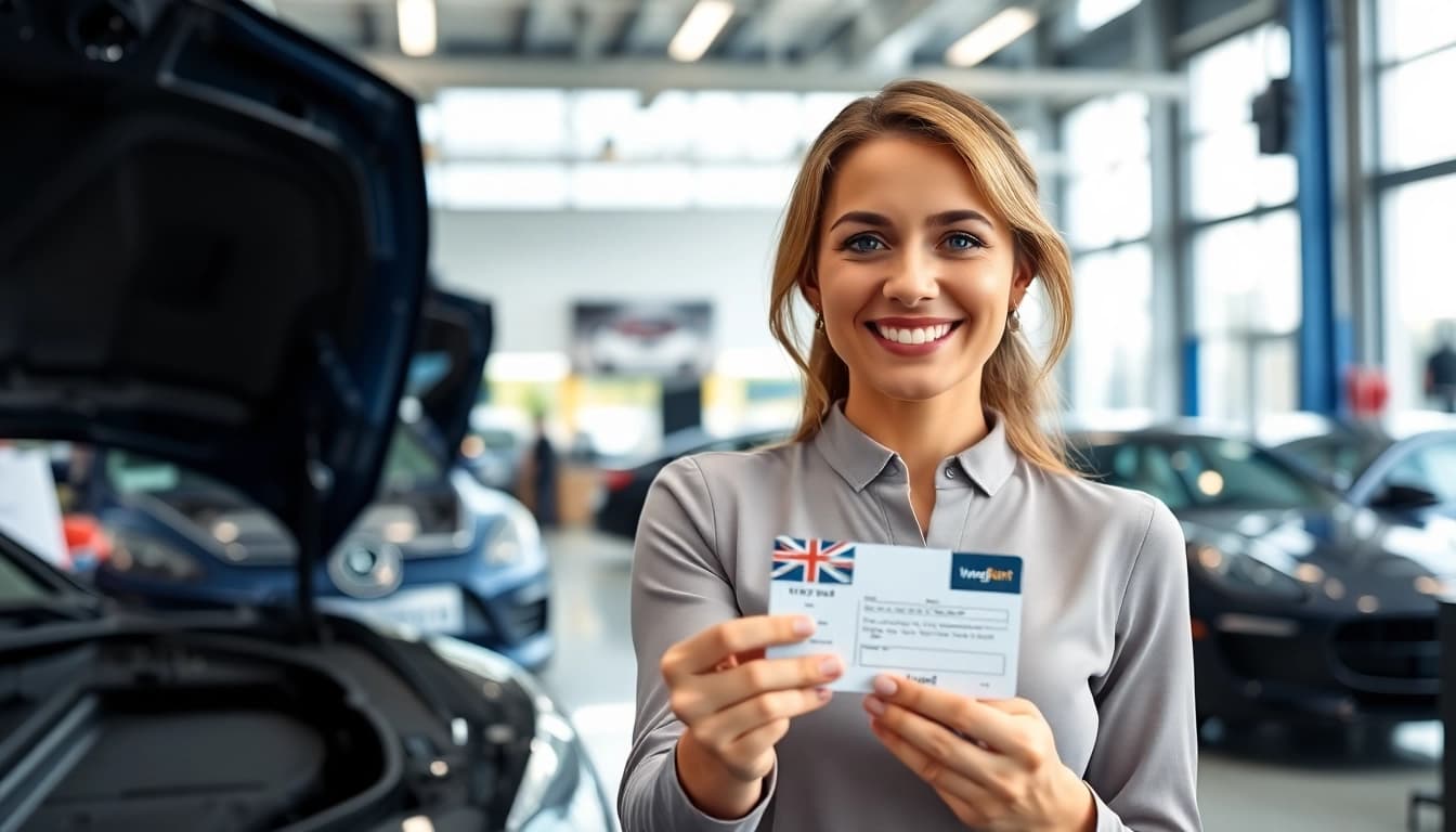 Gift card for window tint service presented in a modern automotive shop.