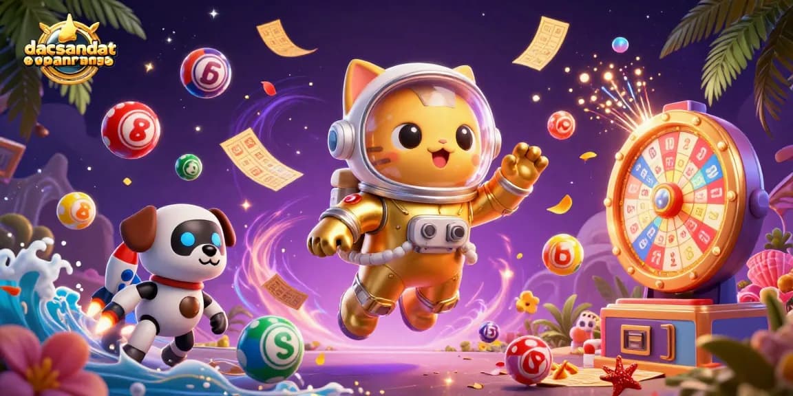 Experience exciting wins with dacsandatphanrang through a dynamic 3D casino illustration featuring vibrant lottery elements.